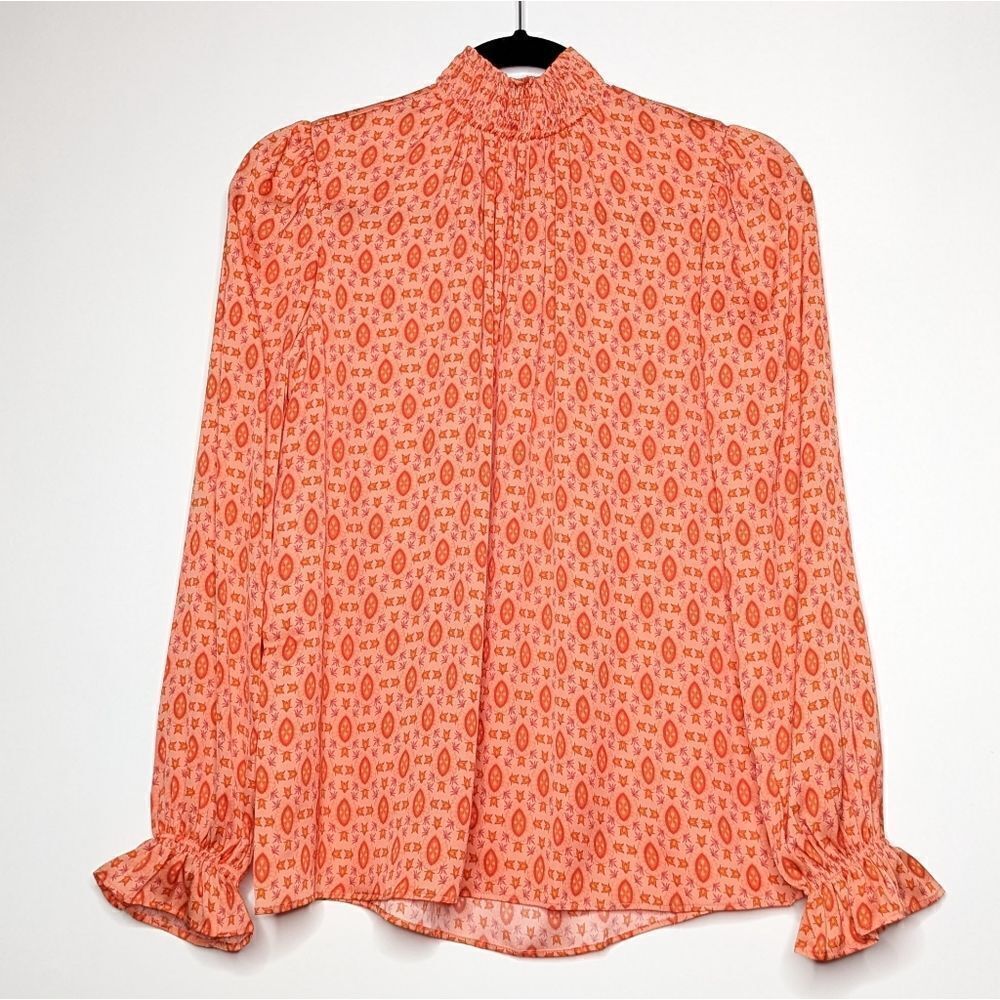 Tucker NYC Stella Top Mara's Mural in Stretch Georgette Silk Blouse Smock Neck